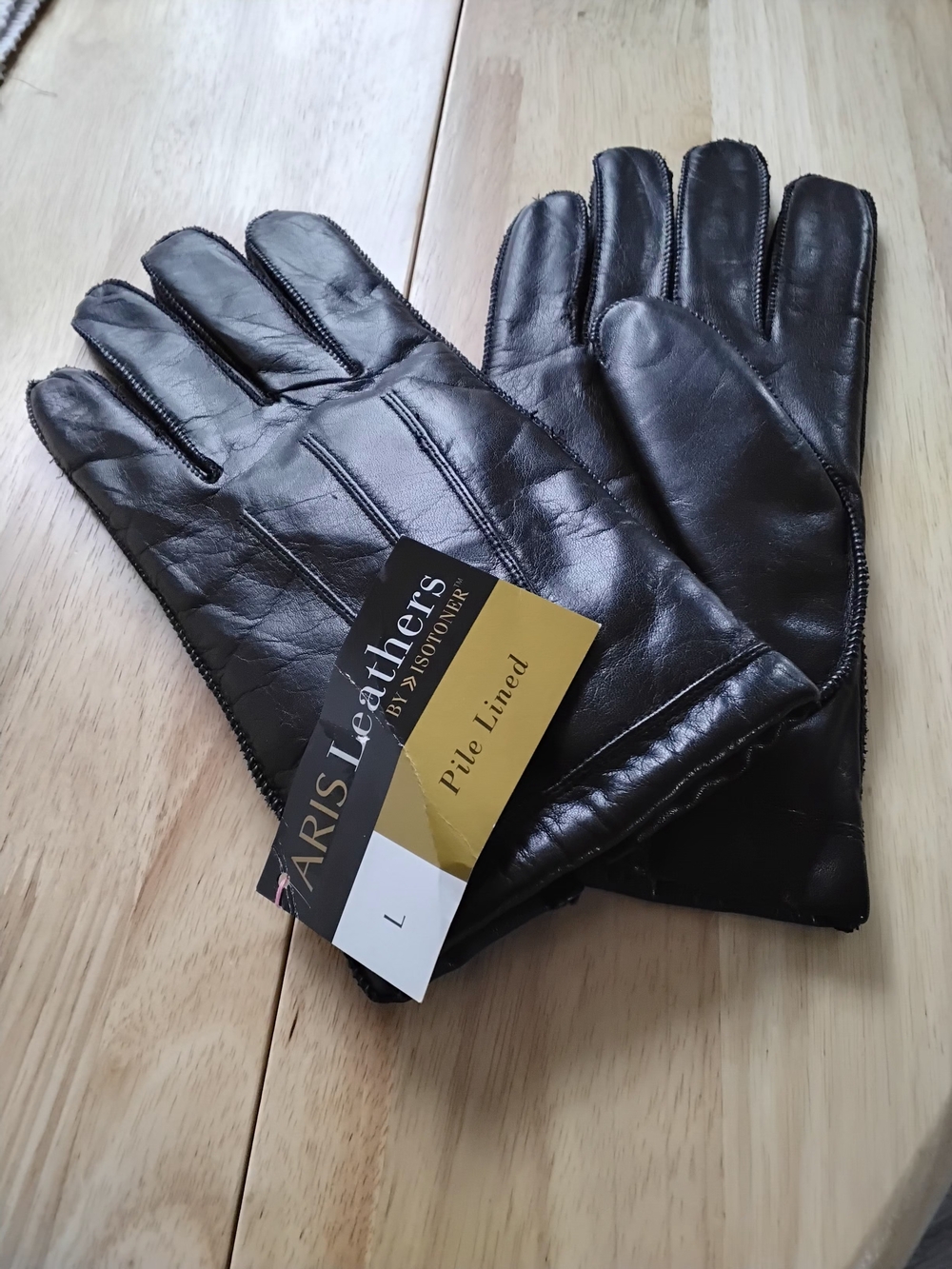 isotoner Men’s Black Leather Pile-Lined Gloves Size LG